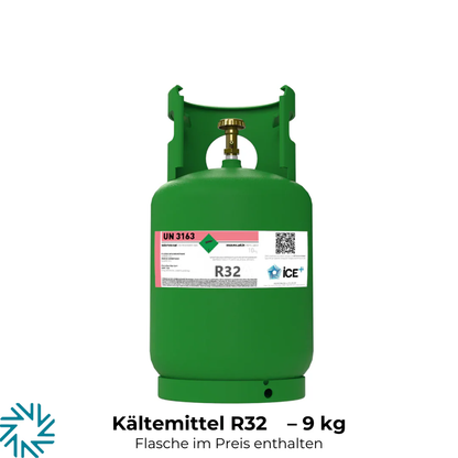 R32 Klimagas Kältemittel – 9 kg, aufladbarer Zylinder, 1/4 Anschluss