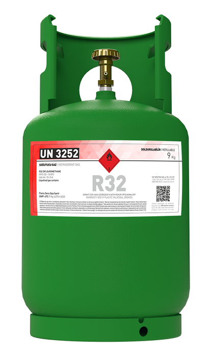 R32 Klimagas Kältemittel – 9 kg, aufladbarer Zylinder, 1/4 Anschluss